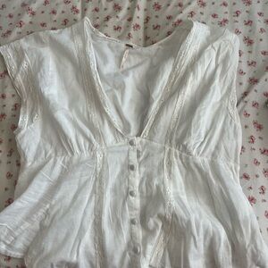 Free People White Peplum Blouse with Cap Sleeves